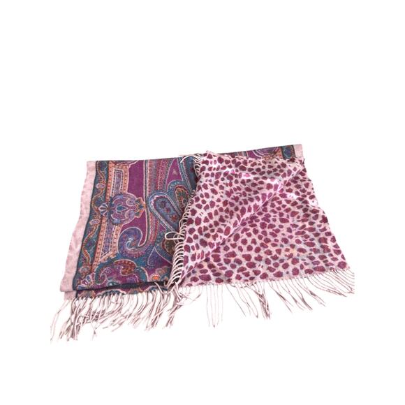 Neiman Marcus Wool Purple Paisley Oversized Reversible Scarf Fringe Women's - Picture 1 of 7